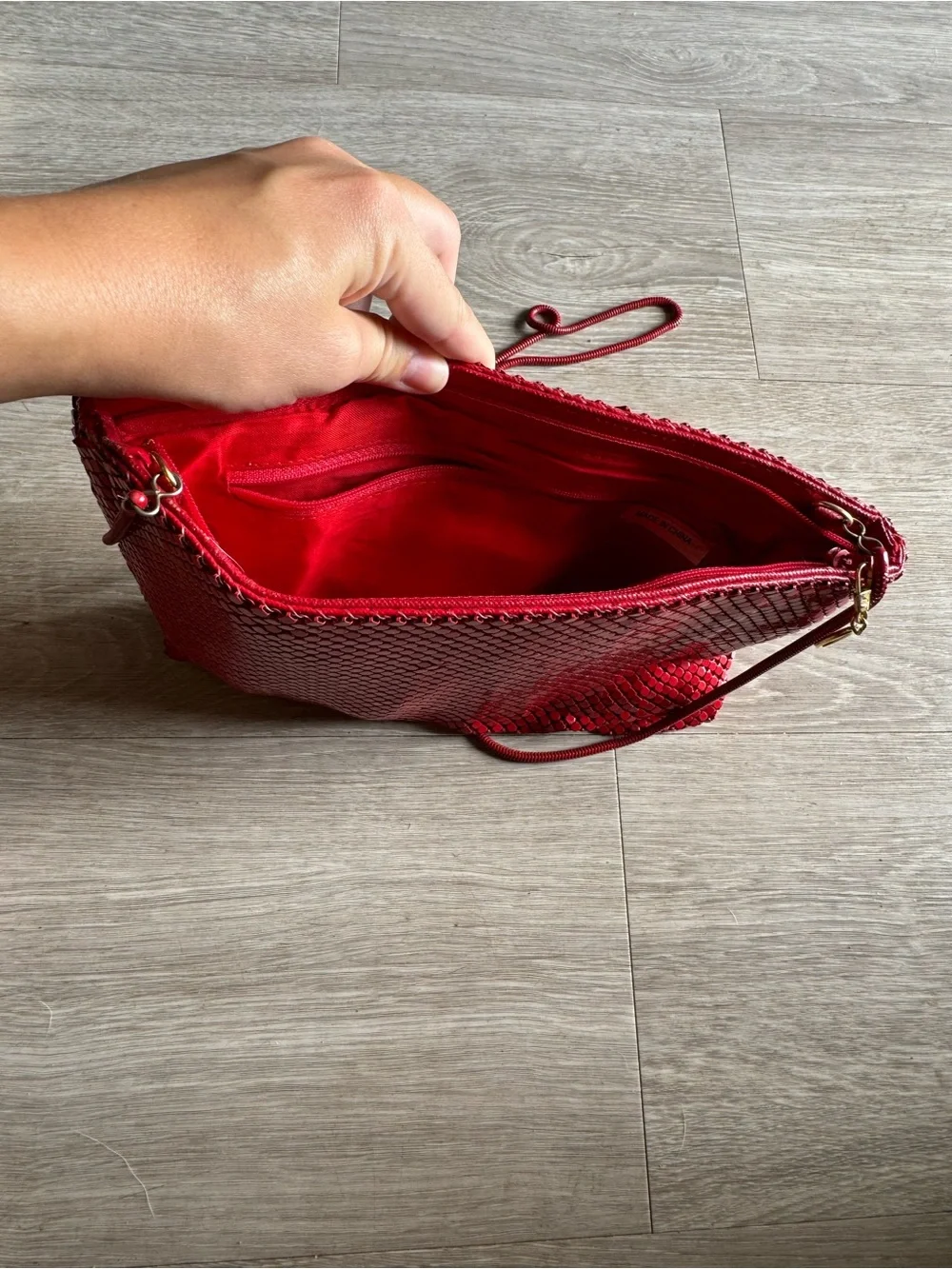 Red Sequin like Mesh Bag